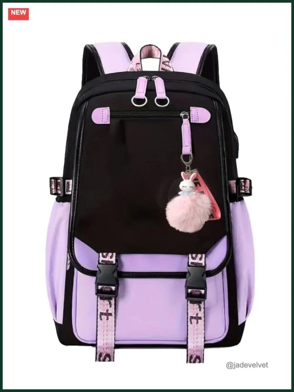 Cute School Backpack with USB Port, Kawaii Pins, Daypack for Teen Girls